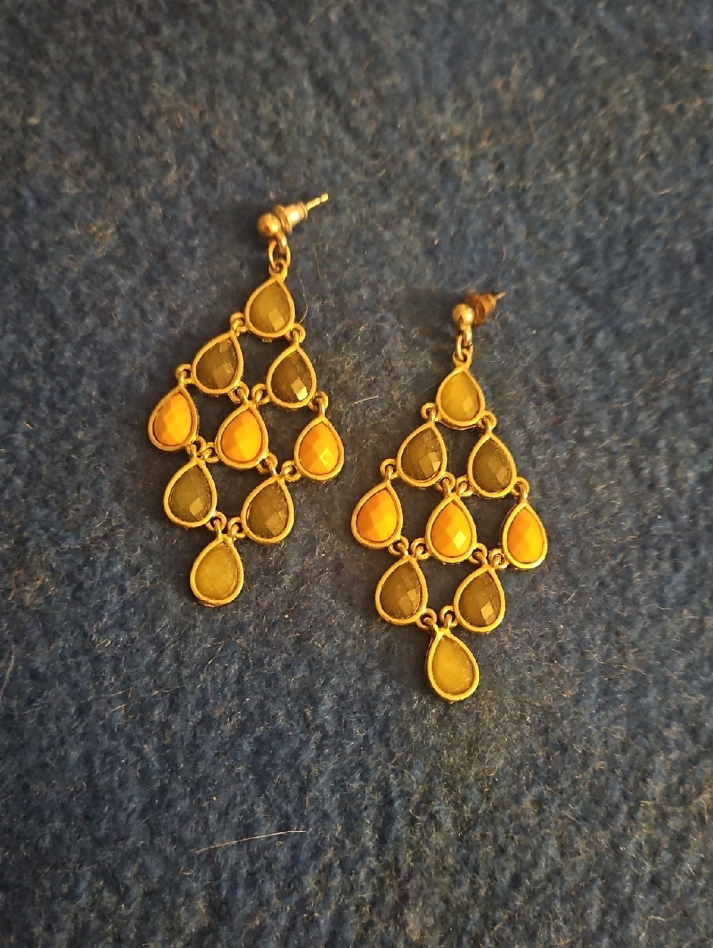 4 For $15 Gold Teardrop Chandelier Dangle Earrings - Yellow & Olive Accent